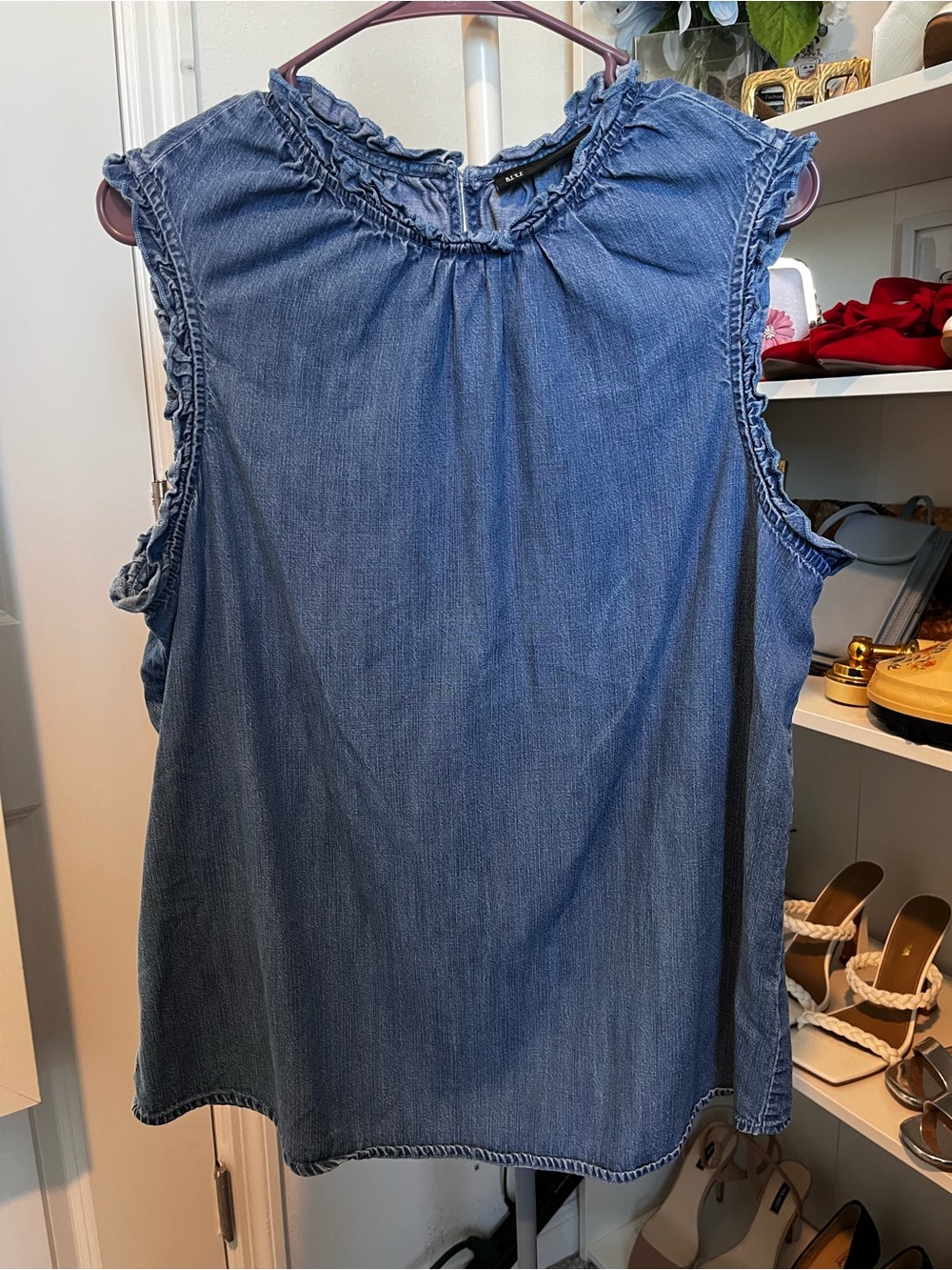 New York & Company Ruffle-Trim Denim Camisole - Blue